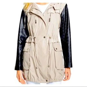 Betsey Johnson coat XS long sleeves full zip/snap buttons/hood/lined